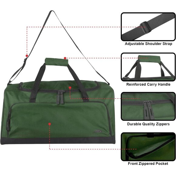 24 Inch Men & Women Green Lightweight Canvas Duffle Gym Sports Equipment Bags - Picture 2 of 9